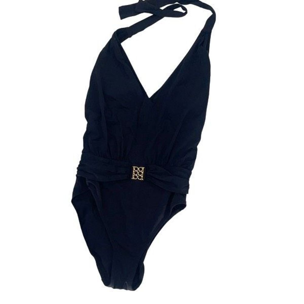 Bleu Rod Beattie Womens Ruched Open Back Halter One Piece Swimsuit Black Size 4